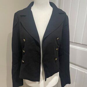 CAbi Black Polyester Floral Lined Double Breasted Blazer